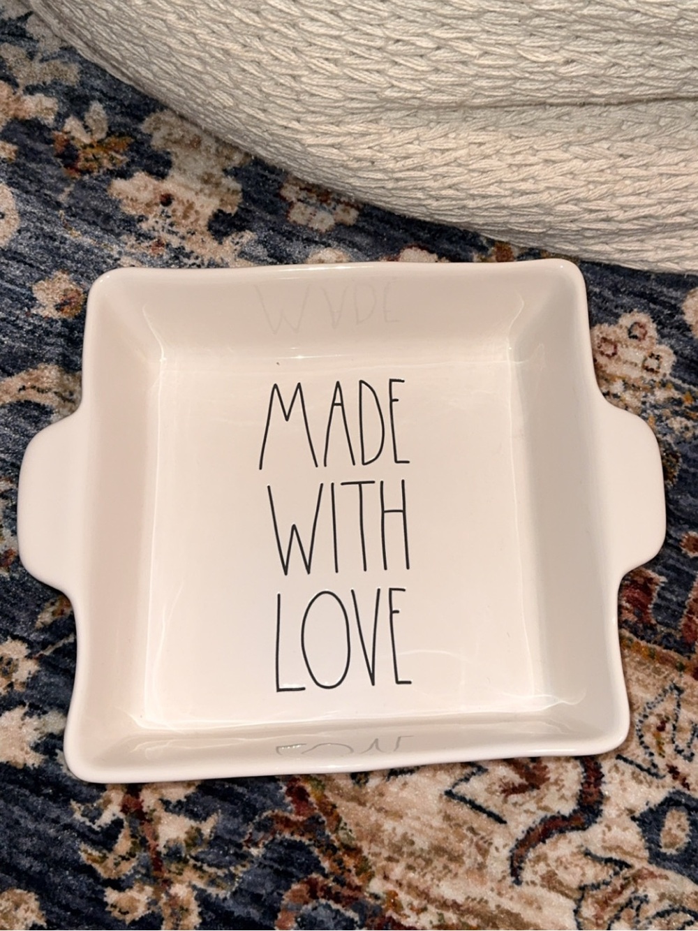 NWT RAE DUNN CERAMIC BAKING CASSEROLE DISH ‘MADE WITH LOVE’ FLORAL 9x9